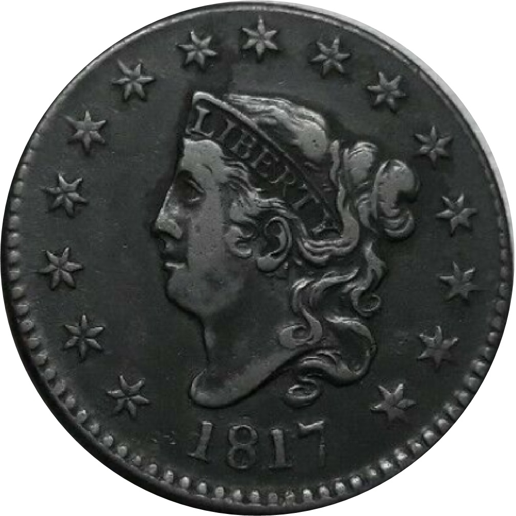1817-Coronet-Large-Cent-Newcomb-16-Error-With-15-Stars